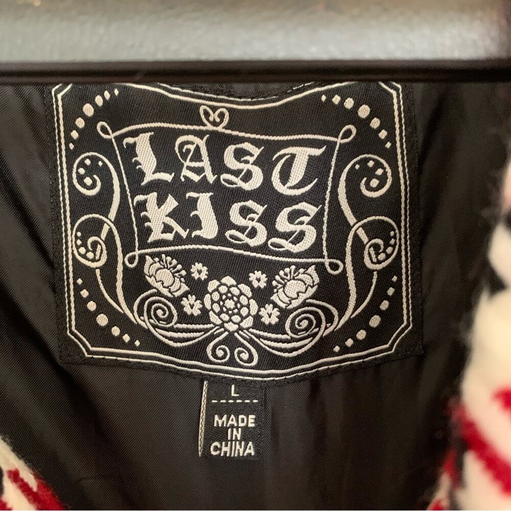 Last Kiss Vintage 90's Red Black Houndstooth Double Breasted Pea Coat Large - Picture 7 of 9